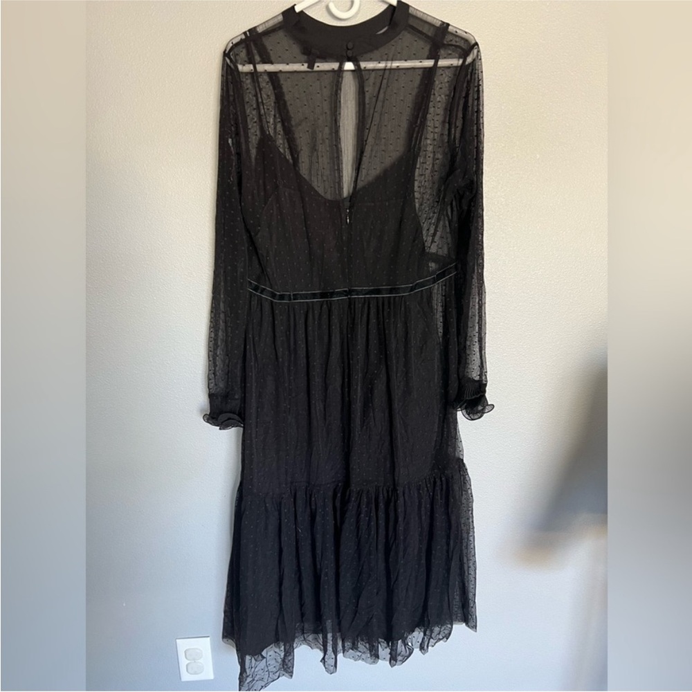 Who What Wear black sheer lace long sleeve lined midi dress Women’s Sz XL